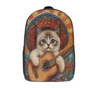 kaiyun Gatto Carino che Suona la Chitarra Borsa Da Scuola Stile artistico popolare messicano Stampato in 3D Zainetto Sacchetti Di Scuola Bambino Zaino Per Ragazzi Ragazze Zaini 17inch