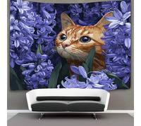 kaiyun Gatto carino tra i giacinti Parete Arazzo Da Parete Con Arte Murale Decorazioni Per La Casa Per Il Dormitorio Della Camera Da Letto (,180cmx230cm)