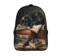 kaiyun Gatto nero che dorme su una pila di libri Zaino Scuola Per Bambini,Borsa Scuola Ragazzi Ragazza,Zainetto Stile college scuro Zaini Sacca Da Bambina Per Viaggi,Sport 16 inch