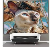 kaiyun Gatto siamese in costume da pirata alla guida di una barca a vela Parete Arazzo Da Parete Con Arte Murale Decorazioni Per La Casa Per Il Dormitorio Della Camera Da Letto (,130cmx150cm)