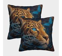 kaiyun Giaguaro, farfalla blu Fodera Per Cuscino Arte popolare messicanadecorazione 50x50cm 2 Pacchi Decorazione Della Casa Regalo Per Divano Del Soggiorno