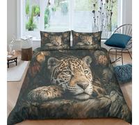 kaiyun Giaguaro sulla Riva del Fiume Set Copripiumino,set Di Biancheria Da Letto Per in Microfibra Foglie tropicali Stampa 3D Motivo,con Federa Ragazze Dei Ragazzi Double(200x200cm)