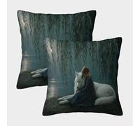 kaiyun Giovane donna e Wolf bianco, salice Fodere Per Cuscini Decorativi Per La Casa Adatti Per Ragazzo/ragazza Soggiorno Camera Da Letto Divano Poltrona 50x50cm 2 Pacchi