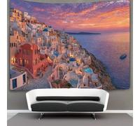 kaiyun Gli Edifici Bianchi di Oia, una Cittadina a Santorini Arazzi Estetica - Arazzo Da Parete Indie Decorazione Della Stanza Appeso A Parete, Arte Da Parete 180cmx230cm