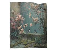 kaiyun Gli uccellini in giardino, i fiori di prugno in fiore Coperta 3D Divano Stampa Per Adolescenti E Adulti,morbida Trapunta in Peluche 80x90inch(200x230cm)