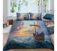 kaiyun Grande nave che solca un mare in tempesta Set Copripiumino Completo Stampata Con Federe Microfibra 3D Stampa Set Biancheria Da Letto Adolescenti King（220x240cm）