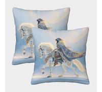 kaiyun Guardiano della neve a cavallo Federa 2 Pacchi 45x45cm Lago ghiacciato Copricuscini Per Cuscino Quadrata Adatta Per Cuscino Poltrona Letto