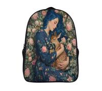 kaiyun Il blu Zaino Scuola Elementare Zaini Per Ragazze Ragazzi Adolescenti Cartella Scuola Casual Borse Haired Woman Holds A Little Cervo in Her Arms Backpack 16 inch