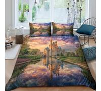 kaiyun Il Castello Riflesso nel Bellissimo Mare dei Sette Colori Set Copripiumino E Federe 3D Stampata in Microfibra Per Adulti, Adolescenti, Bambino Biancheria Da Letto King（220x240cm）