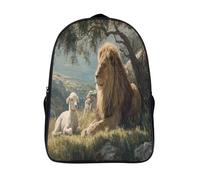 kaiyun Il Leone e l'Agnello Siedono Insieme Pacificamente Zainetti Per Bambini,Elementare Adolescenti Cartella Scuola Casual Zaini Ragazzi Ragazze Backpack 39x29x16cm