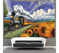 kaiyun Il treno dei girasoli fa la spola tra un mare di fiori in fiore Arazzo Appendere Alla Parete, Arte Murale Estetico Per La Decorazione Della Casa,per Soggiorno,camera Da Letto,130cmx150cm