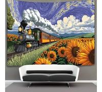 kaiyun Il treno dei girasoli fa la spola tra un mare di fiori in fiore- Arazzo Da Parete Con,decorazione Da Parete Per Appartamento,casa,soggiorno,dormitorio 180cmx230cm