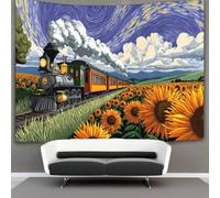 kaiyun Il treno dei girasoli fa la spola tra un mare di fiori in fiore Arazzo Da Parete,Tapestry Wall 3D Stampa,Utilizzato in Camera Da Letto,Soggiorno,Copriletto,Decorazione Murale 150cmx200cm
