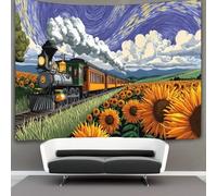 kaiyun Il treno dei girasoli fa la spola tra un mare di fiori in fiore Arazzo Da Parete, Wall Tapestry Decorazione Interna 70cmx100cm