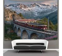 kaiyun Il Treno Panoramico Rosso Attraversa l'Arco Ponte Arazzo Da Parete, Wall Tapestry Decorazione Interna 150cmx200cm