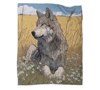 kaiyun Il Wolf grigio era seduto sull'erba nel prato Coperte Coperta Da Viaggio Super Morbida,leggera,calda E Confortevole 80x90inch(200x230cm)