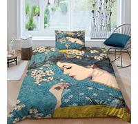 kaiyun Japanese Geisha Under The Fiori di ciliegio Albero Copripiumino 3D Stampa, Biancheria Da Letto Microfibra,stampato Con Federe Per Ragazzo, Ragazza Single（135x200cm）