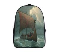 kaiyun La Lunga Nave che Naviga nel Mare Mosso Zaino Bambini Guerrieri vichinghi Grande Capacità Zainetto Borsa Da Scuola Per Unisex Adolescenti Alunno Casual Scuola Borsa 16 inch