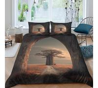 kaiyun La porta d'accesso alle praterie lontane e aperte, un baobab 3D Set Copripiumino Stampato,Biancheria Da Letto in Microfibra,3 Pieces Con Federe Per Adulti, Adolescenti, Bambino King（220x240cm