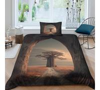 kaiyun La porta d'accesso alle praterie lontane e aperte, un baobab Set Copripiumino,set Di Biancheria Da Letto Per in Microfibra Stampa 3D Motivo,con Federa Ragazze Dei Ragazzi Single（135x200cm）