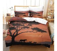 kaiyun La silhouette di un albero africano, una leonessa e due cuccioli Set Copripiumino E Federe 3D Stampata in Microfibra Per Adulti, Adolescenti, Bambino Biancheria Da Letto Super King（260x220cm）