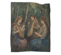 kaiyun Lenzuola in Flanella Pittura a olio pastorale astratta,coperta Per Divano 60x80inch(150x200cm),stampa 3D Morbida E Confortevole Bella donna Playing Harp And Lute in The Foresta
