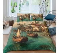 kaiyun L'età d'oro dei pirati, porto sicuro Biancheria Da Letto 3D Stampato Set Copripiumino in Microfibra E Federe,per Adulti, Adolescenti Double（200x200cm）