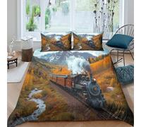 kaiyun Locomotiva a vapore Copripiumino 3D Paesaggio vivido Stampata Con Cerniera E Federa,Biancheria Da Letto Set 3 Pieces in Microfibra Per Per La Casa E L'hotel King(220x240cm)