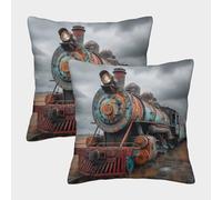 kaiyun Locomotiva a vapore Fodere Per Cuscini Treno Engine Decorativi Per La Casa Adatti Per Ragazzo/ragazza Soggiorno Camera Da Letto Divano Poltrona 45x45cm 2 Pacchi
