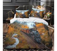 kaiyun Locomotiva a vapore Morbido Set Di Biancheria Da Letto Set 3D Motivo Paesaggio vivido Stampata Copripiumino E La Federa Del Cuscino, Per Ragazzo,ragazza Super King(260x220cm)