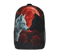 kaiyun Lupi sotto la luna rossa Zaini Per Bambini,Stile Artistico Fantasy Zaino Scuola Elementare,Borsa Scuola Materna Nido,Zainetto Asilo Bambino,17inch