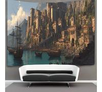 kaiyun Magnifica città medievale, navi Tapestry Wall Hanging - Bedspread,Blanket Throw Tapestries for Living Room,Home Decor 70cmx100cm