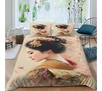 kaiyun Motivi per Kimono da Geisha 3D Set Copripiumino Stampato, Set Di Biancheria Da Letto in Microfibra, Set 3 Pieces Con Federe Per Adulti, Adolescenti, Bambino King（220x240cm）
