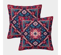 kaiyun Motivo rosso e blu in stile tradizionale dell'arte popolare Fodera Per Cuscino Con Cerniera Invisibile Decorativo Sedie Soggiorno Camera Da Letto 50x50cm 2 Pacchi