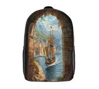 kaiyun Nave pirata fuori dalla porta Per La Scuola E Da Viaggio Per Bambini Zaino,Sacchetti Di Scuola Con Stampa 3D Porto italiano Motivo 17inch