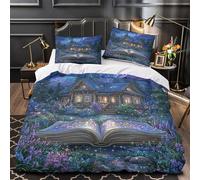 kaiyun Notte stellata,Country House Open Book Fireflies Lenzuola Letto Motivo Per Bambini Adulto Set Con Copripiumino + Federes,in Microfibra Morbido Super King（260x220cm）