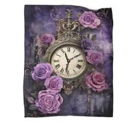 kaiyun Orologio vintage Coperta Da Campeggio Esterna Stampata Calda,morbida E Traspirante Romantic Rosa violas Copriletto Per Camera Da Letto Quattro Stagioni 50x60inch(127x152cm)