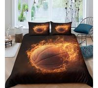 kaiyun Pallacanestro fiammeggiante 3D Set Copripiumino Stampato, Set Di Biancheria Da Letto in Microfibra, Set 3 Pieces Con Federe Per Adulti, Adolescenti, Bambino King（220x240cm）