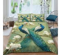 kaiyun Pavone Perched on Branches of White Magnolia Stampata Copripiumino 3D - Set Di Biancheria Da Letto Per Con E Federa,microfibra Set 3 Pieces Per Adulti, Adolescenti King(220x240cm)