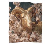 kaiyun Pecora dorata, ariete, fiori di ciliegio Coperta Da Campeggio Esterna Stampata Calda,morbida E Traspirante Copriletto Per Camera Da Letto Quattro Stagioni 50x60inch(127x152cm)