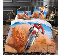 kaiyun Pilota di motocrosss Morbido Set Di Biancheria Da Letto Set 3D Motivo Sfrecciando tra le dune di sabbia Stampata Copripiumino E La Federa Del Cuscino, Per Ragazzo,ragazza Super King（260x220cm）
