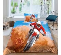 kaiyun Pilota di motocrosss - Set Copripiumino 3D Con Stampa Sfrecciando tra le dune di sabbia,con Federa Biancheria Da Letto, in Microfibra,ragazza Single（135x200cm）