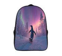 kaiyun Pinguino Skateboarding on The Snow Track Under The Aurora Boreale Zaino Scuola Elementare Zaini Per Ragazze Ragazzi Adolescenti Cartella Scuola Casual Borse Backpack 16 inch