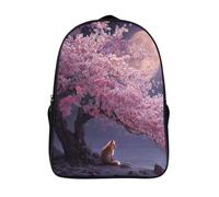 kaiyun Pink Cherry Blossoms Under The Moon, Fox Borsa Da Scuola Stampato in 3D Zainetto Sacchetti Di Scuola Bambino Zaino Per Ragazzi Ragazze Zaini 39x29x16cm