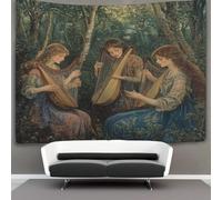 kaiyun Pittura a olio pastorale astratta Arazzo Da Parete Bella donna Playing Harp And Lute in The Foresta Arazzi Da Appendere Alla Parete Camera Da Letto Decorazioni Per La Casa 130cmx150cm