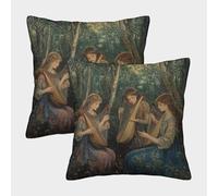 kaiyun Pittura a olio pastorale astratta Fodera Per Cuscino Beautiful Donna Playing Harp And Lute in The Foresta Cuscino Copricuscini Per Soggiorno Camera Da Letto Casa 45x45cm 2 Pacchi