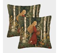 kaiyun Ragazza scalza che raccoglie bacche in una foresta di betulle Fodera Per Cuscino Moderna Cuscino Casa Camera Da Letto Divano Auto Ufficio Esterno 50x50cm 2 Pacchi