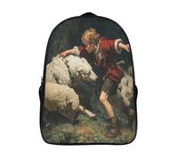 kaiyun Ragazzo e cane combattono un Wolf vicino a un gregge di pecore Zaino Bambini, Borsa Da Scuola Ragazzi E Ragazze Zaini Con Tasche Laterali Per Adolescenti 39x29x16cm