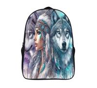 kaiyun Ritratti di Animaleei Per La Scuola E Da Viaggio Per Bambini Zaino,Sacchetti Di Scuola Con Stampa 3D Nativo americano Wolf Motivo 16 inch