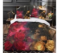 kaiyun Rosso e nero 3D Roses Spider Web Teschio Stampa Copripiumino E Federa E Lenzuola,in Microfibra Set 3 Pieces Morbido Set Di Biancheria Da Letto Per Adulti, Adolescenti, Super King(260x220cm)
